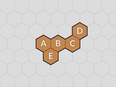 Figure 1.
A hexomino on a hexagonal grid.